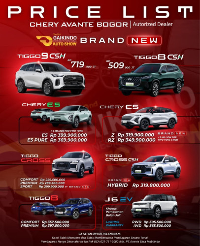 Pricelist Harga Chery jakartaselatan 2025